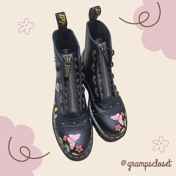 Dr. Martens Sinclair Floral Bloom Leather Platform Boots Size US L9 - Picture 2 of 8